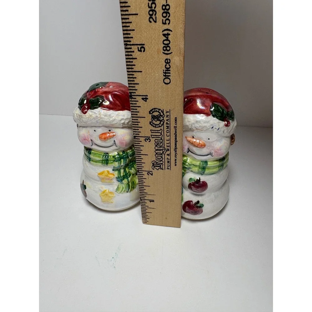Snowman Salt and Pepper Shaker Set Iridescent Christmas Holiday Decor Ceramic